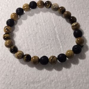 Men's Hand Crafted Black and Brown Beaded Bracelet